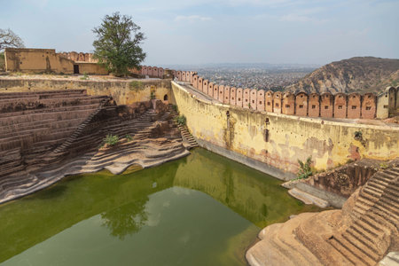 Ancient stepwells of Nahargarh fort on Aravalli mountain ranges at Jaipur city , Rajasthan ,India.