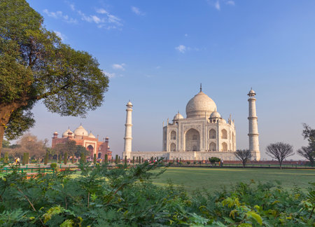 Taj Mahal ivory white marble mausoleum famous landmark architecture located in Agra, Uttar pradesh, India.の写真素材