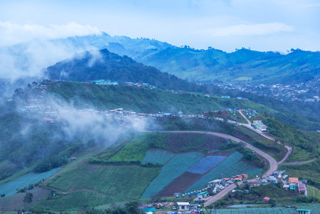 Landscape view of Phu Thap Boek is famous travel destination with mist covered in the morning Phetchabun Province,Thailandの写真素材