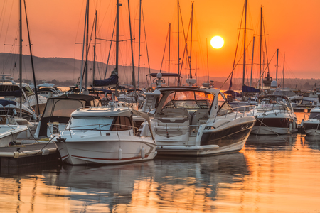 Sunset in the yacht club of Sozopol, Bulgaria.のeditorial素材