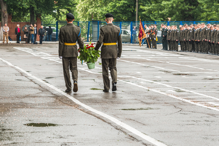 KYIV, UKRAINE, May 26, 2017; The ceremony of laying out flowers in memory of the dead in the framework of the academic year in the Kiev military lyceum of Ivan Bohun.のeditorial素材
