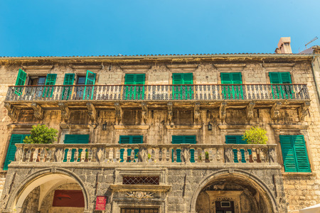 Fragment (forged balcony) of the palace of Pima (XVII century) in the Old City, Kotor, Montenegro. Now there are various exhibitions.のeditorial素材