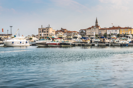Montenegro, Budva - August 20, 2017: Marina for sailing yachts and boats overlooking the old town off the coast of Budva, Budva Riviera.のeditorial素材