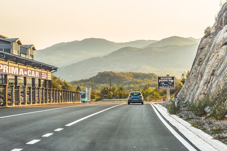 Budva, Montenegro - August 26, 2017: Road, highway in the Balkan Mountains.のeditorial素材