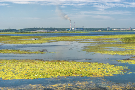 View of the Dnieper in the stream below the city of Kiev, Ukraine.