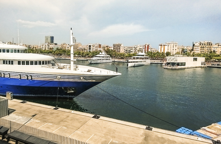 Yachts moored in Barcelona, Spain, Catalonia.の写真素材