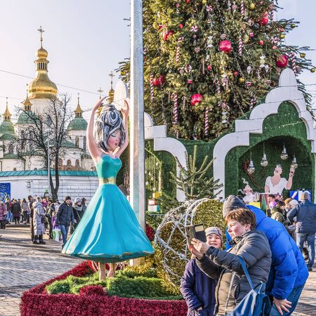 Kiev, Ukraine - January 3, 2020: Christmas tree is installed on Sophia Square. The magical world of adventures of the famous Nutcracker story gives guests a lot of impressions.のeditorial素材