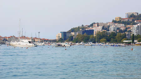 Budva, Montenegro - August 28, 2017: View of the city and the seaport. Budva is one of the best-preserved medieval cities in the Mediterranean and the most popular resorts.のeditorial素材