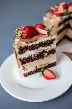 beautiful strawberry cake cheesecake chocolate, cream and decoration, food photo