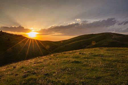 beautiful sunset in the mountains - kyrgyzstan mountain vews, landscape