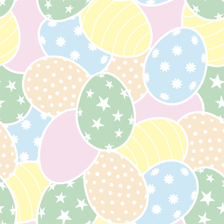Easter seamless pattern with yellow, pink, blue and green eggs. Vector.のイラスト素材