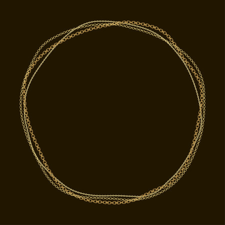 Round frame with various golden chains on a black background. Vector.のイラスト素材
