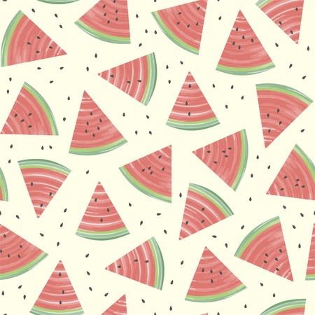 Summer seamless pattern with slices of juicy watermelon on a light background. Vector.のイラスト素材