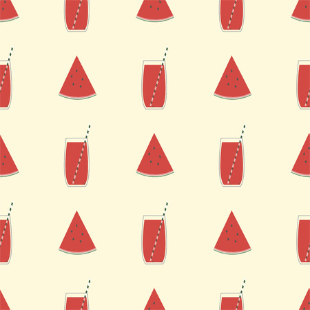 Seamless pattern with juicy watermelon slices and glasses with juice.のイラスト素材