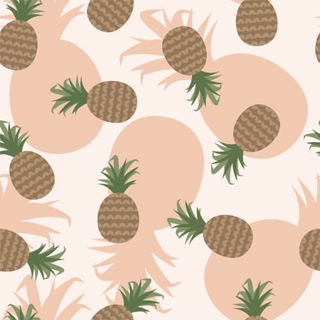 Tropical seamless pattern with ripe pineapple on a pink background. Vector.