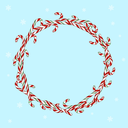 The christmas round frame with striped candies. Vector.のイラスト素材