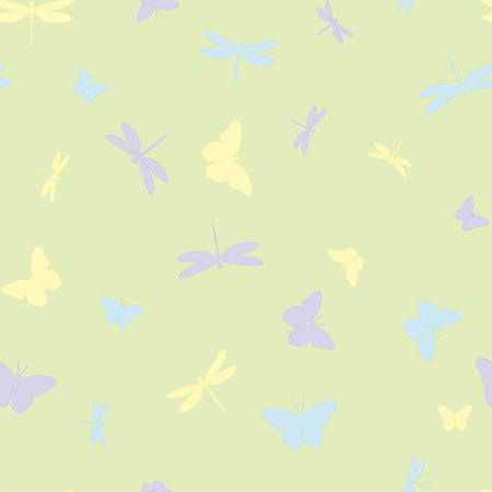 Summer seamless pattern with colorful butterflies and dragonflies. Vector.のイラスト素材
