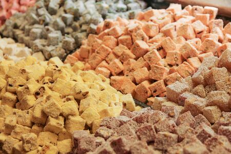 Containers with Turkish delight of various kinds. Istanbulの写真素材
