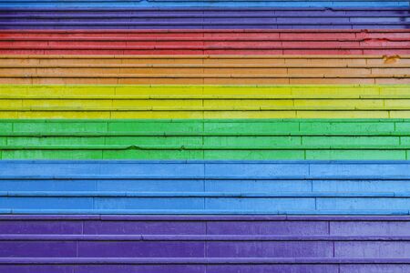 Steps painted in different rainbow colors. Rainbow stairs.の写真素材