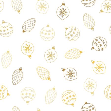 Christmas seamless pattern with balls, cones and snowflakes.のイラスト素材
