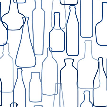 Seamless pattern with blue bottle silhouettes. Vector.のイラスト素材