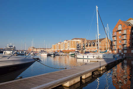 EASTBOURNE, ENGLAND - OCTOBER 02. Yachts in Sovereign harbour in the evening light on October 02, 2015, Eastbourne, East Sussex, Enlgandのeditorial素材