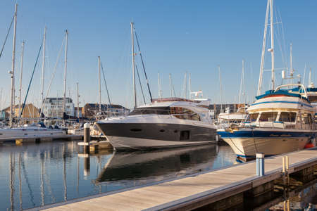 EASTBOURNE, ENGLAND - OCTOBER 02. Yachts in Sovereign harbour in the evening light on October 02,...