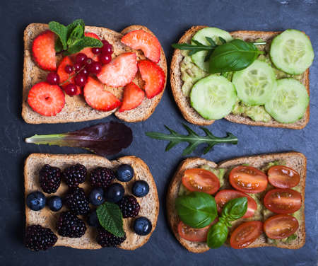 Selection of open faced vegetarian sandwichesの写真素材