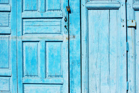 Blue wooden doors background, horizontalの写真素材