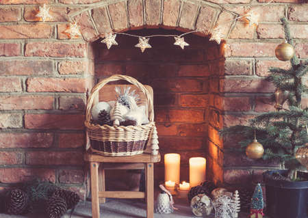 Christmas decorations in the basket,の写真素材