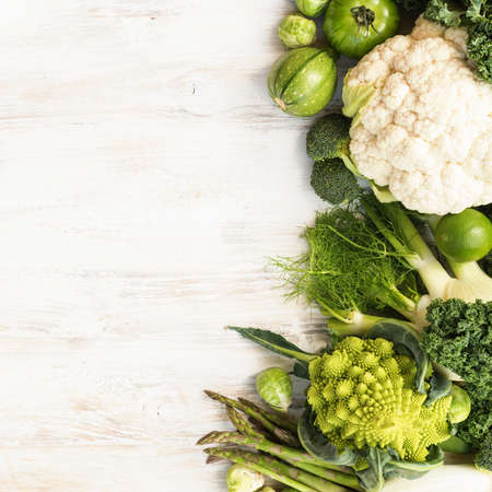 Top view of green vegetables and fruitsの写真素材
