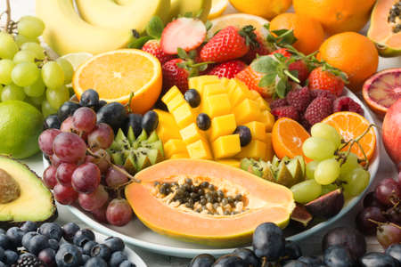 Rainbow fruits and vegetables, top viewの写真素材