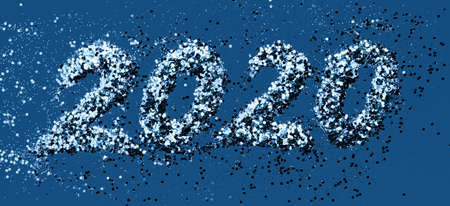 Abstract composition. Christmas, New year sign 2020 in glitter on trendy blue background with...