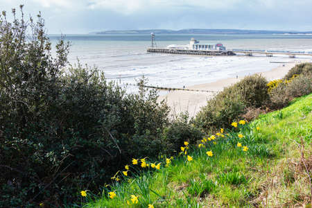 Bournemouth pier, Dorset, England, view of the blue sea and the road to the beach, selective focusの写真素材