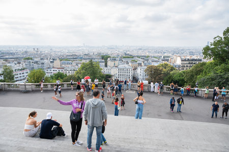 Paris, France - August 26 2022: Monmartre skyline Paris view. View from the hill where famous basilica is, one of Paris most visited monumentsのeditorial素材