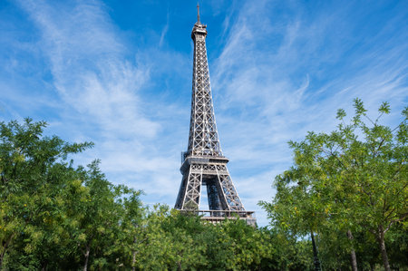View of Eiffel tower, Paris, France from the park, selective focusの写真素材