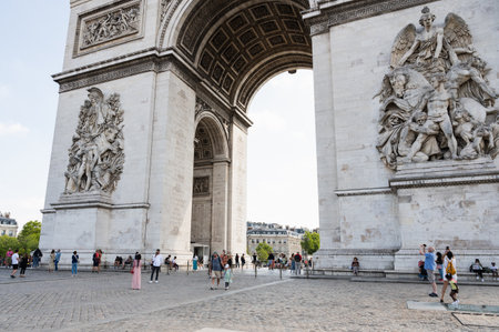 Paris, France - August 28 2022: Champs Elysees, avenue in the 8th arrondissement of Paris, runs from Place de la Concorde to the majestic Arc de Triomphe selective focusのeditorial素材