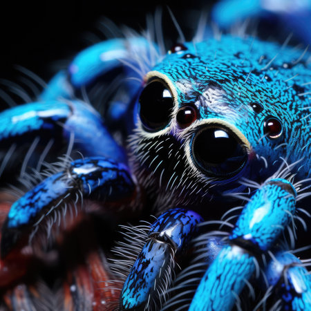 Extreme macro close up of the beautiful blue tarantula spiderの素材