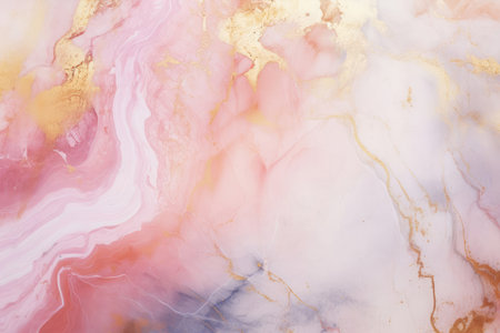 Beautiful marble background in pink, gold, white. Template for invitation or creative backdrop. Acrylic pain pouring technic.の素材