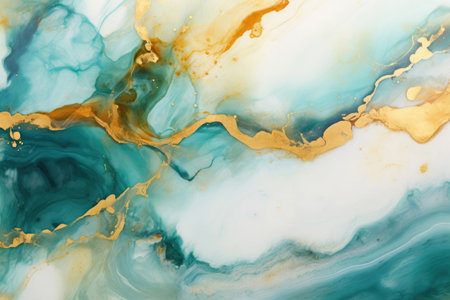Beautiful marble background in blue, gold, white. Template for invitation or creative backdrop. Acrylic pain pouring technic.の素材