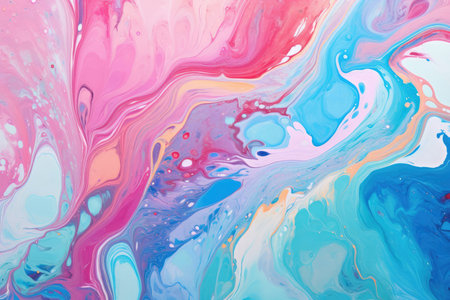 Beautiful marble background in blue, yellow, white and pink. Acrylic pain pouring technic. Template for invitation or creative backdropの素材