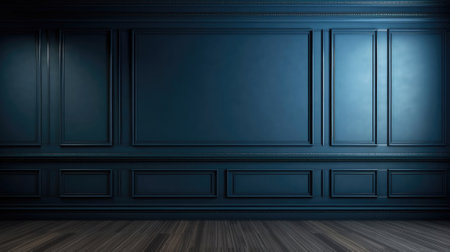Empty rich dark blue wall mock up, with panels. Victorian style backgroundの素材