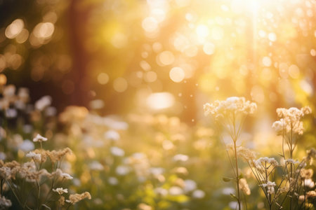 Against the sun, field of spring and summer flowers, backlight, beautiful backgroundの素材