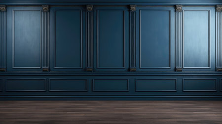 Empty rich dark blue wall mock up, with panels. Victorian style backgroundの素材