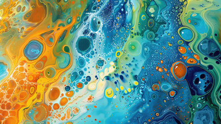 Abstract background with bubbles, banner in blue, gold, yellow and greenの素材