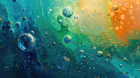 Abstract background with bubbles, banner in blue, gold, yellow and greenの素材