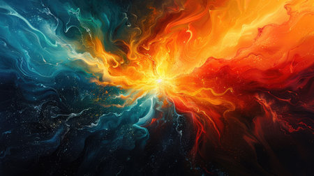 Abstract oil painting background, different brush strokes, mix of the colors, creating effect of the colorful explosion in red, yellow, green, blueの素材
