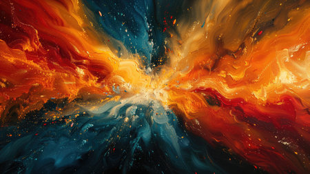 Abstract oil painting background, different brush strokes, mix of the colors, creating effect of the colorful explosion in red, yellow, green, blueの素材