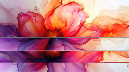 Beautiful alcohol ink style background in orange, lilac, pink. Abstract flowing flower. Template for invitation or creative backdrop, bannerの素材