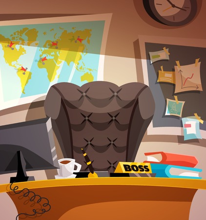 Business workplace with a map. Office interior poster. Boss business room.のイラスト素材